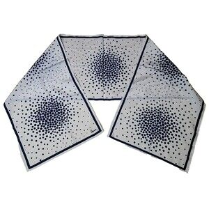Vintage Uena Scarf White Navy Blue Polka Dot Op Art Signed Long Oblong
